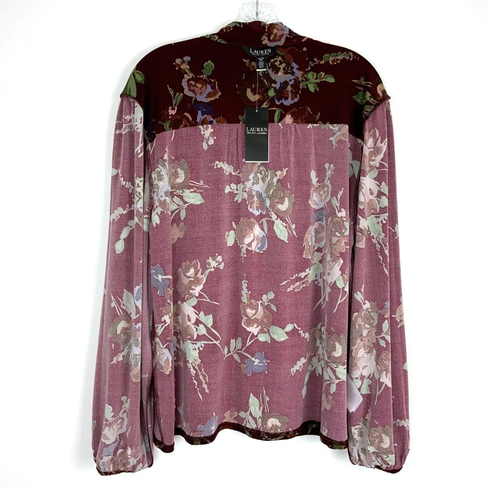 New Lauren Ralph Lauren Floral Stretch Jersey Tie-Neck Long Sleeve Blouse Sz XL - Picture 14 of 16